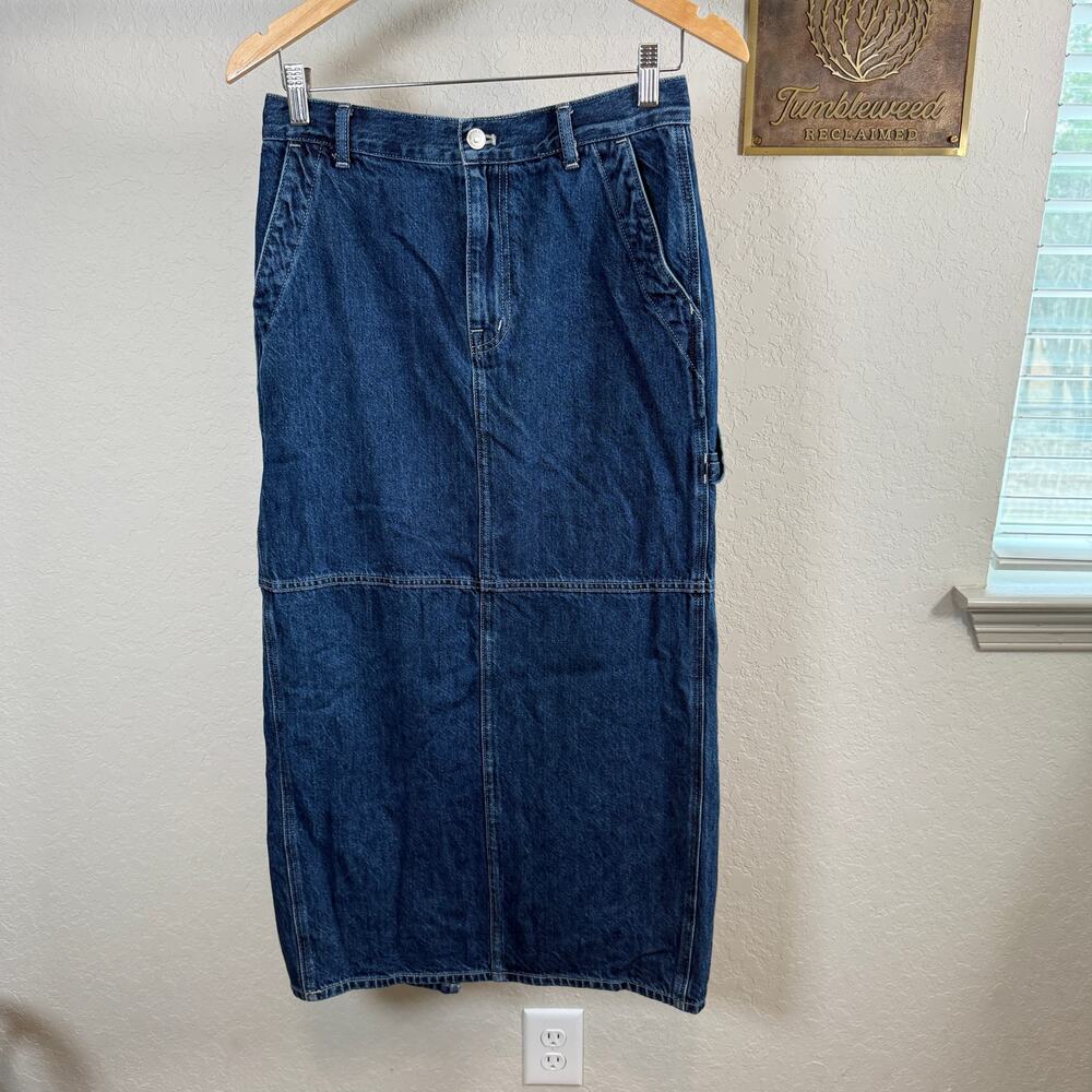 Women's Madewell Denim‎ Blue Jean Cargo Pieced Midi Skirt Size 26 Small - Picture 2 of 8